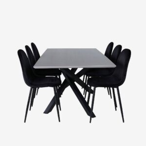 Venture Home - Matgrupp Piazza med 6 st matstolar Polar - Grå - Matgrupp 6 personer - Från Homeroom