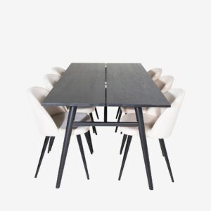 Venture Home - Matgrupp Sleek med 6st matstolar Velvet - Beige - Matgrupp 6 personer - Från Homeroom