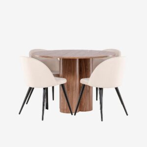 Venture Home - Olivia matbord med matstol i sammet - Beige - Matgrupp 4 personer - Från Homeroom