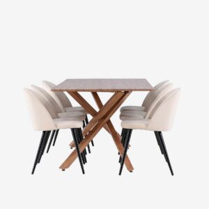 Venture Home - Piazza matbord med matstol i sammet - Beige - Matgrupp 6 personer - Från Homeroom