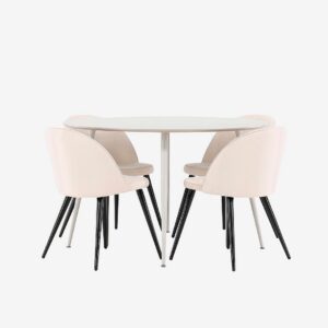 Venture Home - Plaza matbord med matstol i sammet - Beige - Matgrupp 4 personer - Från Homeroom